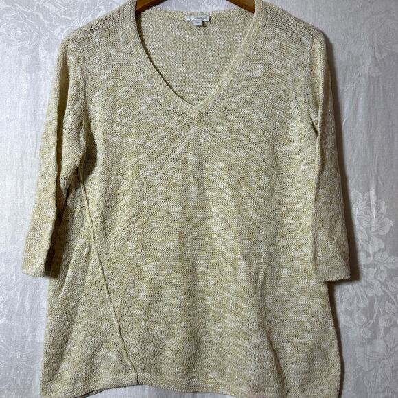 Purejill Sweaters - PureJill J Jill Sweater Small Beige Open Knit Cotton Asymmetric